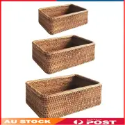 Rattan Storage Basket Weaving Wicker Food Basket Bread Fruits Tray Rectangular`