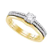 14k Yellow Gold Diamond Slender Double Row Bridal Wedding Ring Set 1/2 Cttw (Certified)