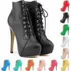 Women 2018 High-Top Lace up Sneaker Ankle Boots High Heel Stilleto 11 Color Shoe