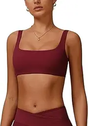 [ABOCIW] Sports Bras for Women Square Neck Yoga Wireless Low Coverage Padded Cami Crop Top