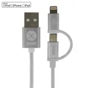 MOKI 2 in 1 Cable Lightning + MicroUSB SynCharge Silver 90cm/3ft