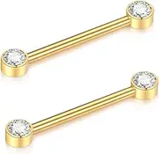 [Xpircn] Titanium Nipple Rings 14 Gauge Nipple Piercing Jewelry 16 mm Bar, Gold, 1 Pair, 14G, Titanium, no gemstone