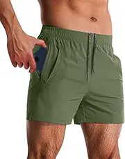 [Aosufei] Men's Adjustable Elastic Waist Solid Shorts Quick Dry Loose Board Shorts Lightweight Slim Fit Workout Shorts