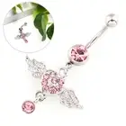 Women Fashion Piercing Crystal Heart Wing Belly Navel Ring Dangle Jewelr SFB