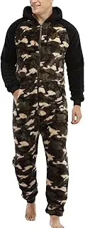 Lu's Chic Men's Hooded Onesie Pajamas Lightweight Fuzzy Fleece Zip Up Jumpsuit Long Sleeve Long Pants One Piece Pjs