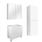 750mm Matte White Qubist MDF Freestanding With Legs Vanity With Ceramic Top With Shaving Cabinet and Tall Boy