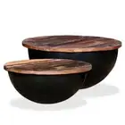 2pcs Coffee Table Set Solid Reclaimed Wood Black Bowl Sofa Lounge Side Storage
