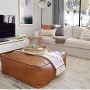 Leather Moroccan Ottoman Genuine Pouffe Unstuffed Handmade Brown 30''
