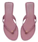 TORY BURCH LEATHER FLIP-FLOP LAVENDER DOUBLE T GOLD-TONE LOGO SZ US 9 NIB