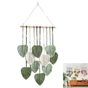 Boho Macrame Tapestry Hand Woven Cotton Wall Hanging Art Chic Leaf for Home Decor-Green