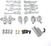 Wltoys 144001 144010 124007 124008 124016 124017 124018 124019 Metal Suspension Arms Steering Cup Hub Carriers Set Upgrade Parts(Silver)