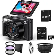5K Digital Camera for Photography & Video – 75MP UHD Vlogging Camera with WiFi, Autofocus, 3" Flip Screen, 18X Zoom – Compact Travel Camera for YouTube with 64GB SD Card (Pro Kit, Black)
