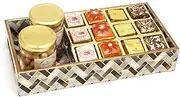 Jaiccha Ghasitaram Printed Blue Tray of Assorted Bites, Roasted Cashews and Almonds Jars|Diwali Gift,Holi,Rakhi,Valentine,Christmas,Birthday,Anniversary,Her,Him|
