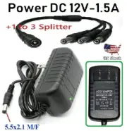 AC 100V-240V Converter 12V 1.5A Adapter DC Power Supply + 1F to 3M Splitter