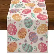 Happy Easter Linen Table Runner for Spring Easter Egg Decor Farmhouse Dining Kitchen Tabletop Decoration (13 x 72 Inch)
