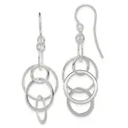 Sterling Silver Polished Circles Drop Dangle Hook Earrings 1.73 Inch