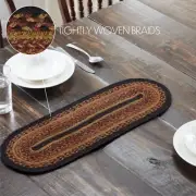 Heritage Farms Jute Oval Runner 8x24 Primitive Natural Rustic Braided Burgundy