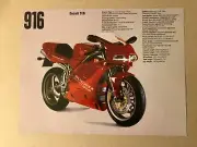 Ducati 916 Desmodromic Dealer Sales Sheet Brochure 8 1/2" x 11" Double-sided