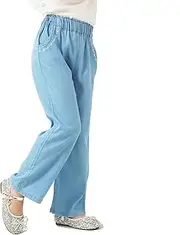 [kolally] Girls Pants with Pockets Pull On Lightweight Bell Bottoms Straight Leg Baggy Jeans for Girls Flare School Pants