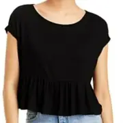 Aqua Women's Size S Black Cropped Flounce Tank Top