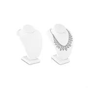 MOOCA 2 Pcs Set Small Necklace Chain Jewelry Bust Display Holder Stand, Necklaces Display Mannequin, Necklace Bust, Jewelry Stand 6 1/4 in H, 3 7/8" W x 2. 5/8" D x 61/4" H, White Leatherette
