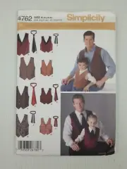 Simplicity Sewing Pattern 4762 Men Boys Vests Ties Pattern Size S-XL
