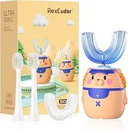 RexCodar Kids Electric Toothbrushes, U Shaped Ultrasonic Toothbrush, Rechargeable Full Mouth Kids Toothbrush with 4 Brush Heads, IPX7 Waterproof, Five Smart Modes, 60S Smart Reminder(Ages 2-6)