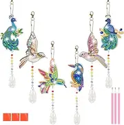 6 Pcs 5D Diamond Wind Chimes, DIY Double Side Suncatcher, Bird Insect Art Pendant, Keychain Hanging Ornament Craft for Kids Adults