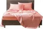 6 Pieces Peach Satin Twin XL Sheet Set with 4 Pillowcases, 18'' Deep Fitted