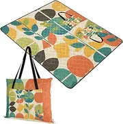 Yoogain Camping Picnic Rug Sand Free Camping Floor Mat for Women 30s Summer Gift Retro Colorful Rounds Leaves 60x80in