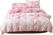Bed in a Bag Black Watercolor Marble Printed Comforter Set, 3Pcs Set Marbled Bedding Set, Soft Polyester Quilt Cover and Pillowcases for Bedroom Comfort and Elegant Decor (Marble-Pink)