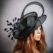Elegant Black Fascinator Hat with Feather Loops for Women Kentucky Derby Races