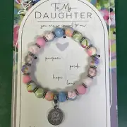NEW JILZARAH Handmade Clay Beads Charm TO "MY DAUGHTER" Multi Color Bracelet