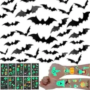 130 Piece Halloween Decoration Set, 4 Sizes Bat Decoration and 10 Halloween Tattoos for Children, Halloween Decoration Outdoor and Indoor, Decoration Halloween, Ideal for Family Celebrations, Parties