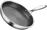 WATIIFUFU Stainless Steel Honeycomb Frying Pan Non Stick Wok for Stir Frying Cooking and Steaming Scratch Resistant Kitchenware for Easy Cleaning and Versatile Cooking