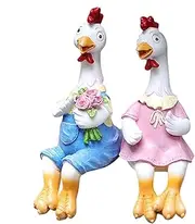 Chicken Statue Outdoor Couple | Resin Cartoon Chicken Decor Statues | Realistic Sitting Couple Chicken Sculpture, Decorative Tabletop Craft Ornament for Holiday Wedding