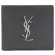 【YSL】金屬字母LOGO滑面牛皮對折8卡短夾(灰)