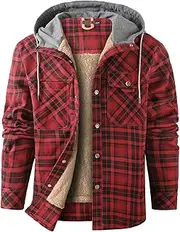 [Eisctnd] Men's Sherpa Lined Flannel Jacket Outdoor Long Sleeve Plaid Fleece Shirt Warm Casual Button Down Coat
