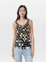 Sequin Disc V Neck Chainlink Top
