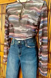 NWT Nasty Gal Mesh Mountain Scene L/S Crop Top Shirt Cult Fashion Streetwear 14