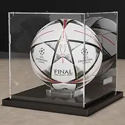 Xiomot Soccer Ball Display Case Clear Acrylic Display Case Box with Mirror Back and Black Metal Grooved Base Stackable Holder with Removable Built-in Soccer Ball Stand for Sports Collectibles