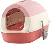 Perfk Hooded Cat Litter Box with Lid Enclosed Cat Toilet with Door for Indoor Cats,Kitten Potty Enclosed Cat Litter Box Extra Large, Pink