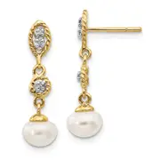 14k Yellow Gold w/Rhodium 6-7mm Semi-round FWC Pearl .02ct Real Diamond Earrings