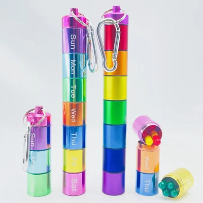 Portable Pill Case 7 Compartments Pocket Aluminum Alloy Pill Box with Keychain