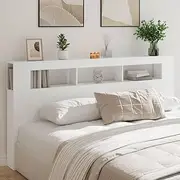 LED Headboard White 200 cm Engineered Wood, Modern Bed Frame Headboard with RGB Lights, Storage Shelf, and USB Connector for Bedroom Furniture