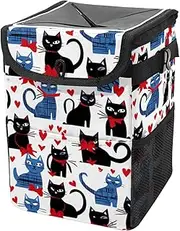 Car Trash Can with Lid and Storage Pockets Leak-Proof Organizer,Multipurpose Trash Bin for Car,Cartoon Black Dog Dachshund