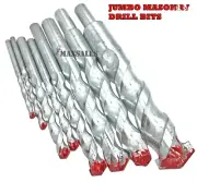 8pc JUMBO MASONRY DRILL BIT SET 3/16" to 1" CARBIDE TIP CONCRETE, BRICK, TILE