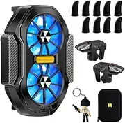 14 in 1 Universal Mobile Phone Cooler Radiator with LED Light, Cell Phone Cooling Fan Heat Sink, 2pcs L2R2 Mobile Game Controller Triggers for PUBG/Fortnite/Call of Duty w/ 12pcs Finger Gloves Sleeves