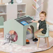 Costway3 Pieces Kids Wooden Activity Play Desk and Chair Set with Chalkboards-Green