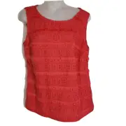Talbots Top Womens Sz 10 Coral Fringe Sleeveless Crochet Lace Shell Blouse Tiere